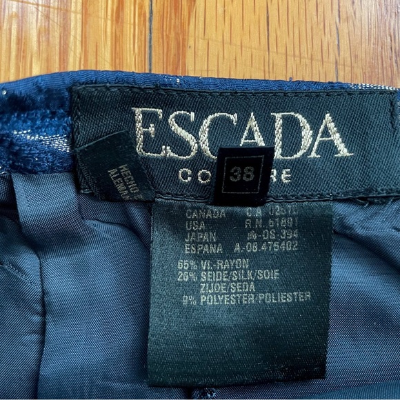 Vintage 90’s Escada Silk Blend Navy And Metallic Gold Brocade Pencil Skirt 38 - Picture 7 of 13